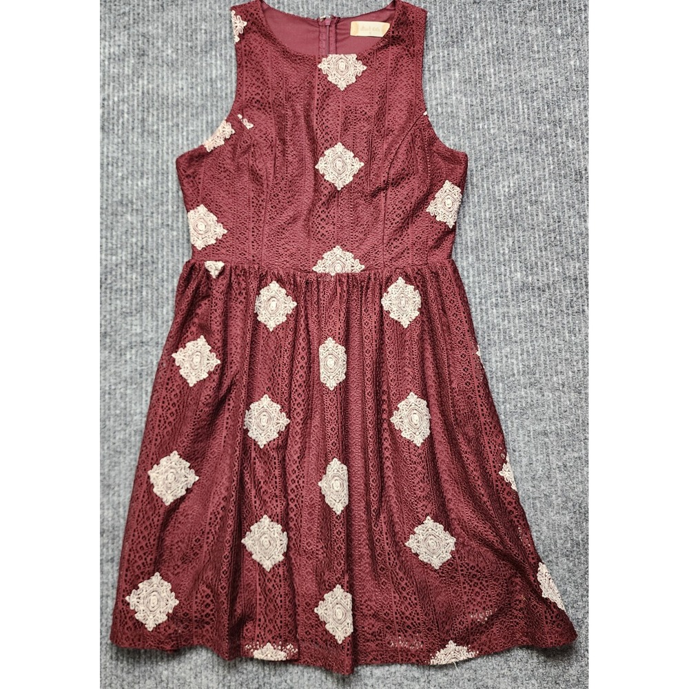 Altar'd State Lace Medallion Fit Flare Dress Burgundy Red Small